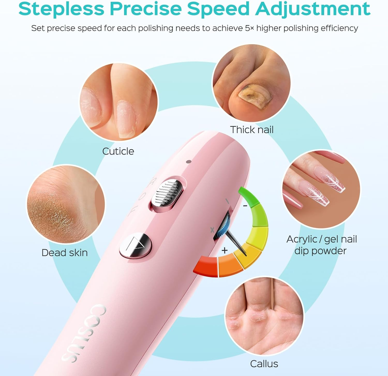 COSLUS Cordless Electric Nail Drill File: Nail Drill Machine with Stepless Speed Knob for Acrylic Gel Dip Powder Polish, Professional Portable Manicure Pedicure Rechargeable for Home Salon Use Pink - Purple image number 4