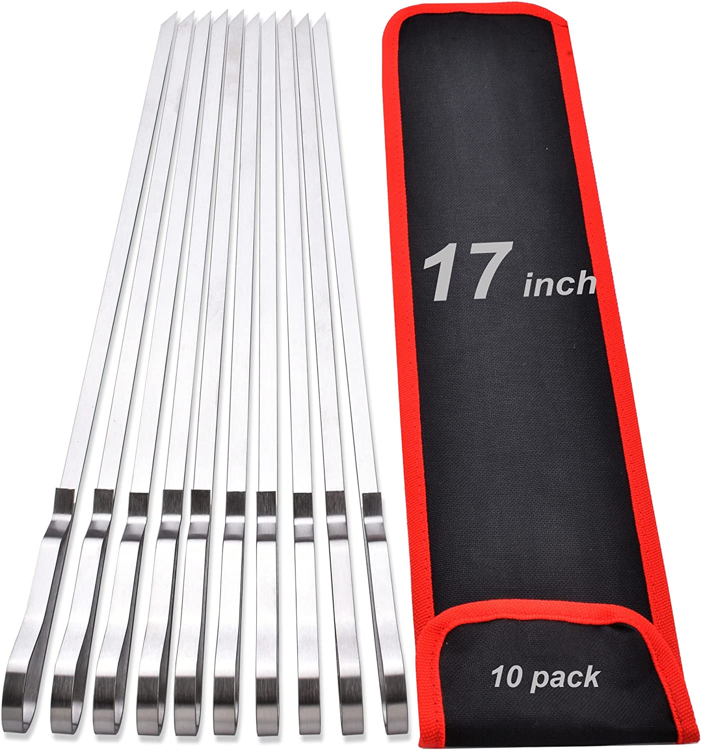17 Inch Long Stainless Steel Skewers for Kabobs, Flat Shish Kabob Barbecue Skewers with Storage Bag - Metal BBQ Skewers for Grilling Meat, Chicken, Shrimp, Vegetables - 10 Pack image number 3