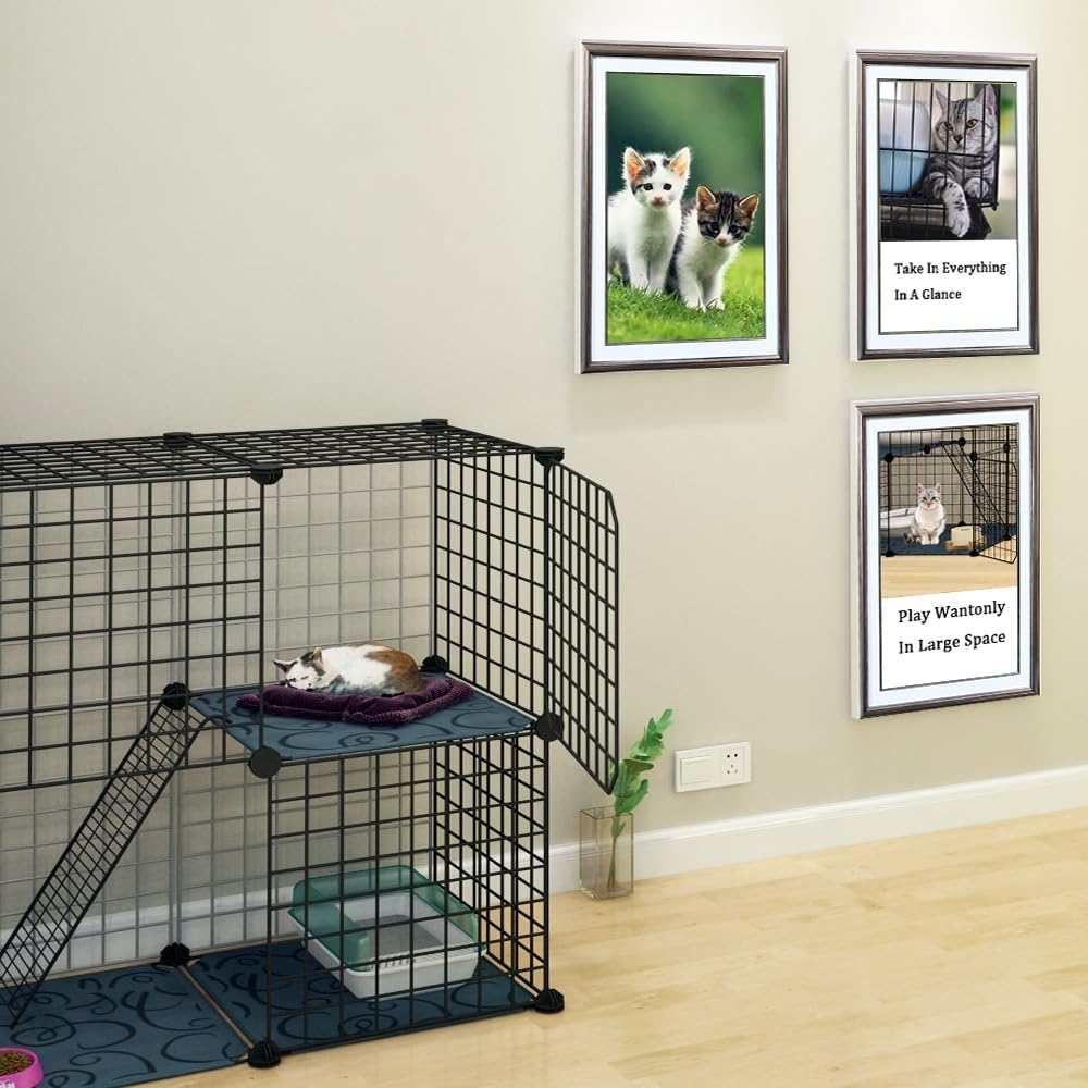 Ricjurzzty Cat Cage Indoor DIY Pet Playpen Detachable Metal Small Animal Cage Wire Ferret Cage Indoor Cat Kennels for Kitten Puppy Bunny (2 Tier) image number 5