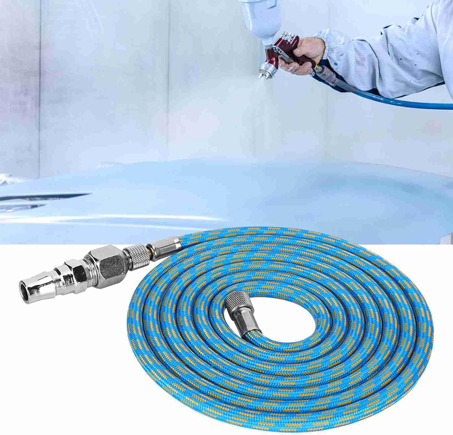 Braided Airbrush Air Hose Adapter Kit Airhose Spray Gun Compressor Nylon Blue 6Ft 1/8In‑1/4In image number 6