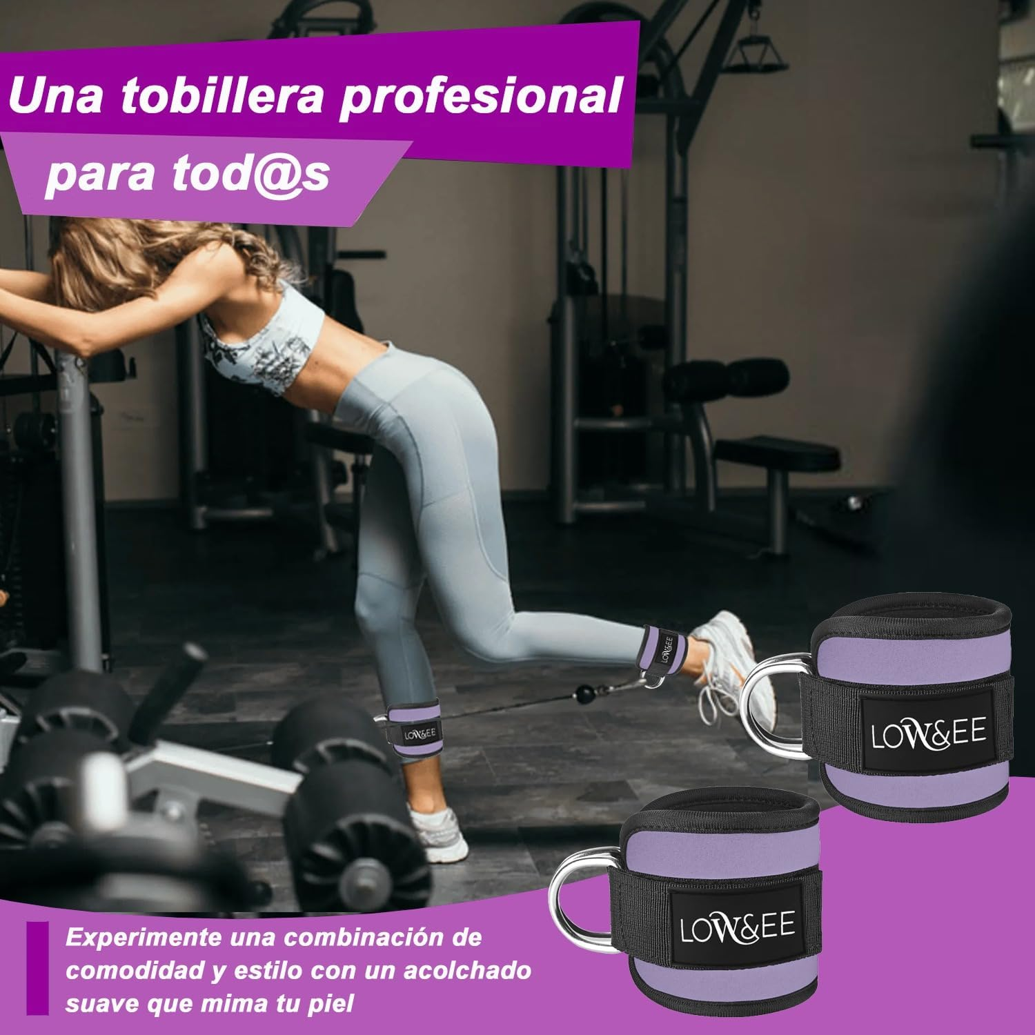 LOW&EE&reg; 2 Pack Ankle Pulleys Gym - Ankle Brace for Pulley Padded with Velcro for Women and Men - Gym Ankle Strap for Cable Machine Fitness and Gym - Gym - Cyan image number 7