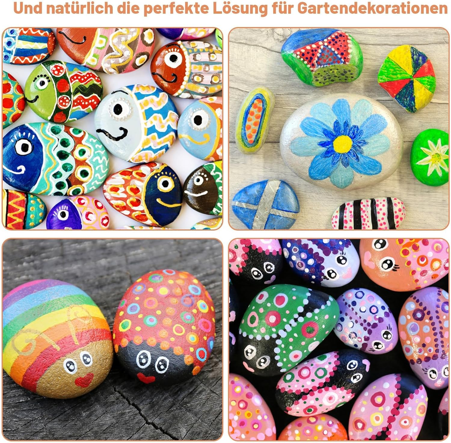 Stones for Painting, Pack of 10 Flat Pebbles in 3 Sizes, with 10 Different Brushes, Ideal for DIY Art Projects, Children'S Painting and Home Decoration