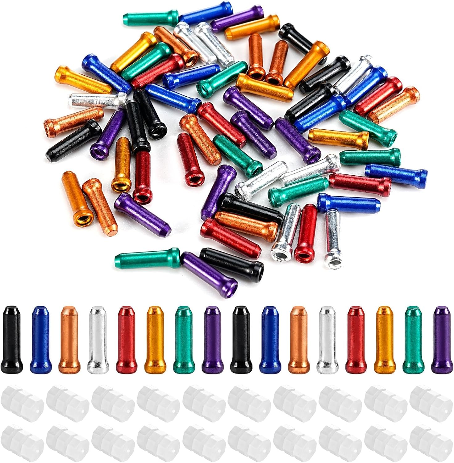 Koceci 100 PCS Bike Cable End Caps, Bike Brake Cable Ends, Brake Cable Crimp for Bike Shift Alloy Bike Wire End Cap with O-Ring Brake Cable Rubber Donuts