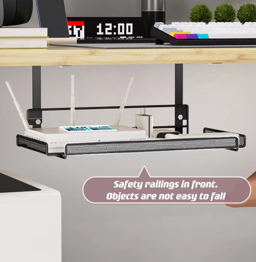 2 Pack under Desk Cable Management Tray No Drill, Under-Desk Cable Organiser for Cord Management, Ultra-Rugged Desktop Cable Rack with Clips, Standing Desktop Cable Manager (Black, L) image number 3