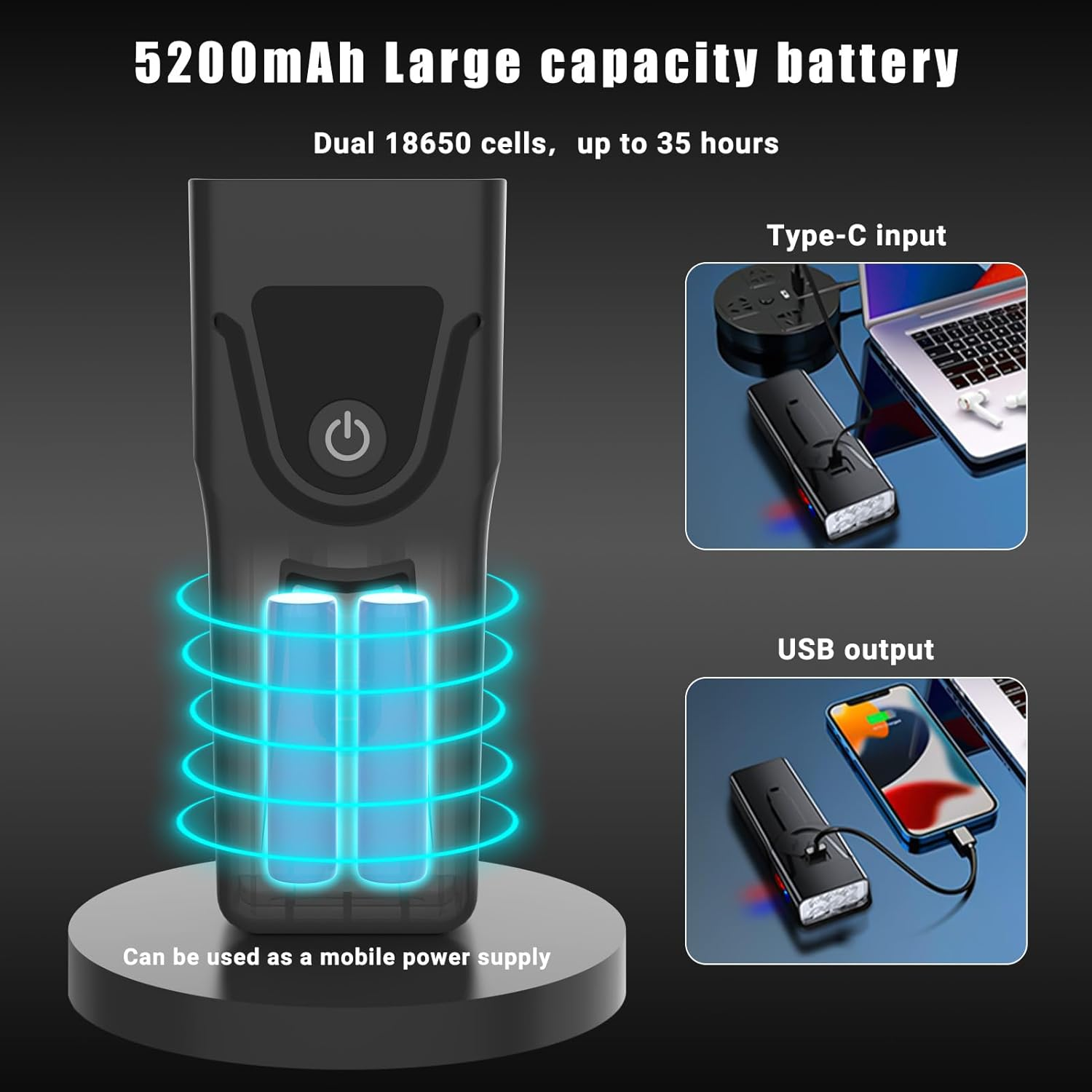 Bicycle Lights, USB Rechargeable Bike Light Set, 1000 Lumens High Brightness 5200Mah Battery IPX6 Waterproof 8 Light Modes Bicycle Front and Back Lights to Ensure Night Cycling and Biking Safety. image number 6