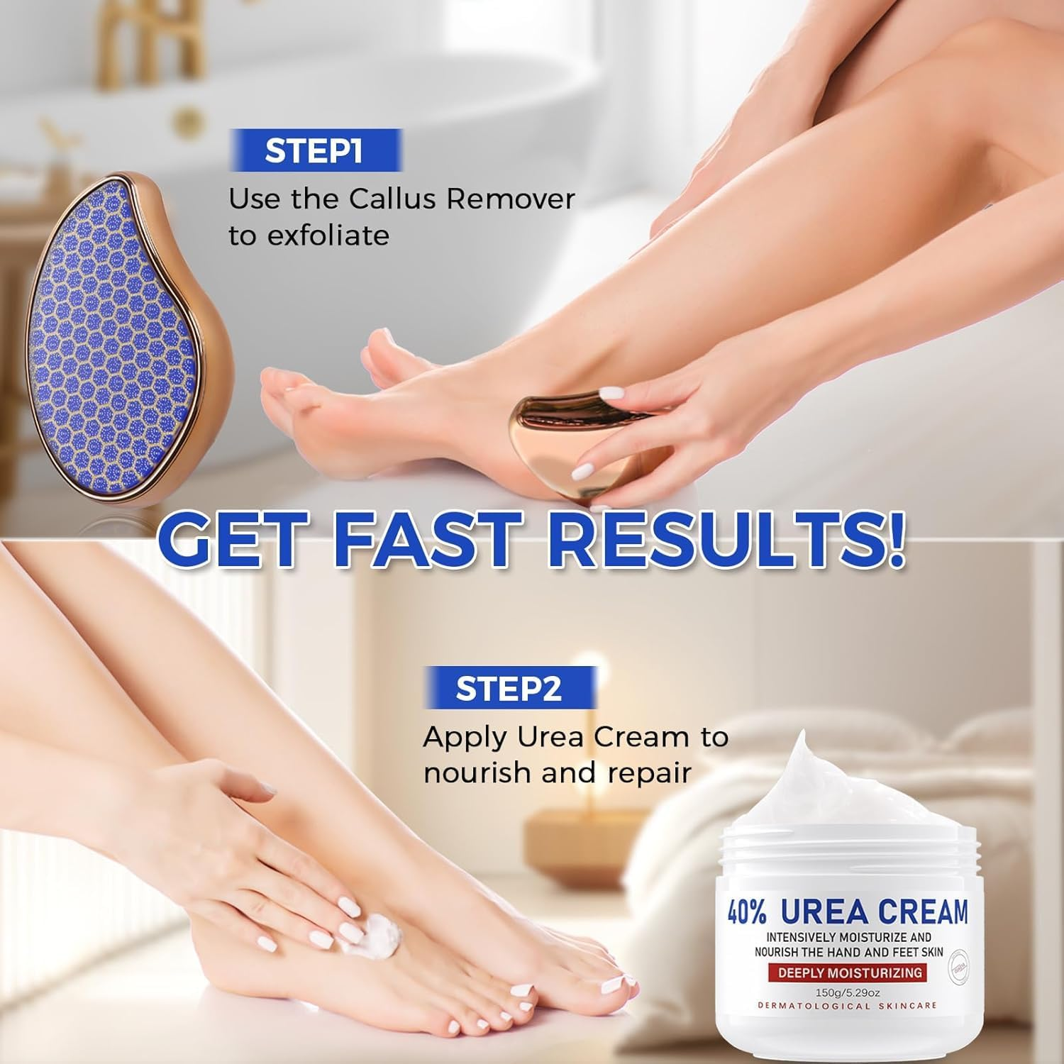 OUKEYA 40% Urea Cream, Foot & Hand Cream with Foot File, Maximum Strength Moisturising Lotion for Dry Cracked Skin, Softening Care for Feet, Heels & Hands, Intensive Hydration, 150G image number 6