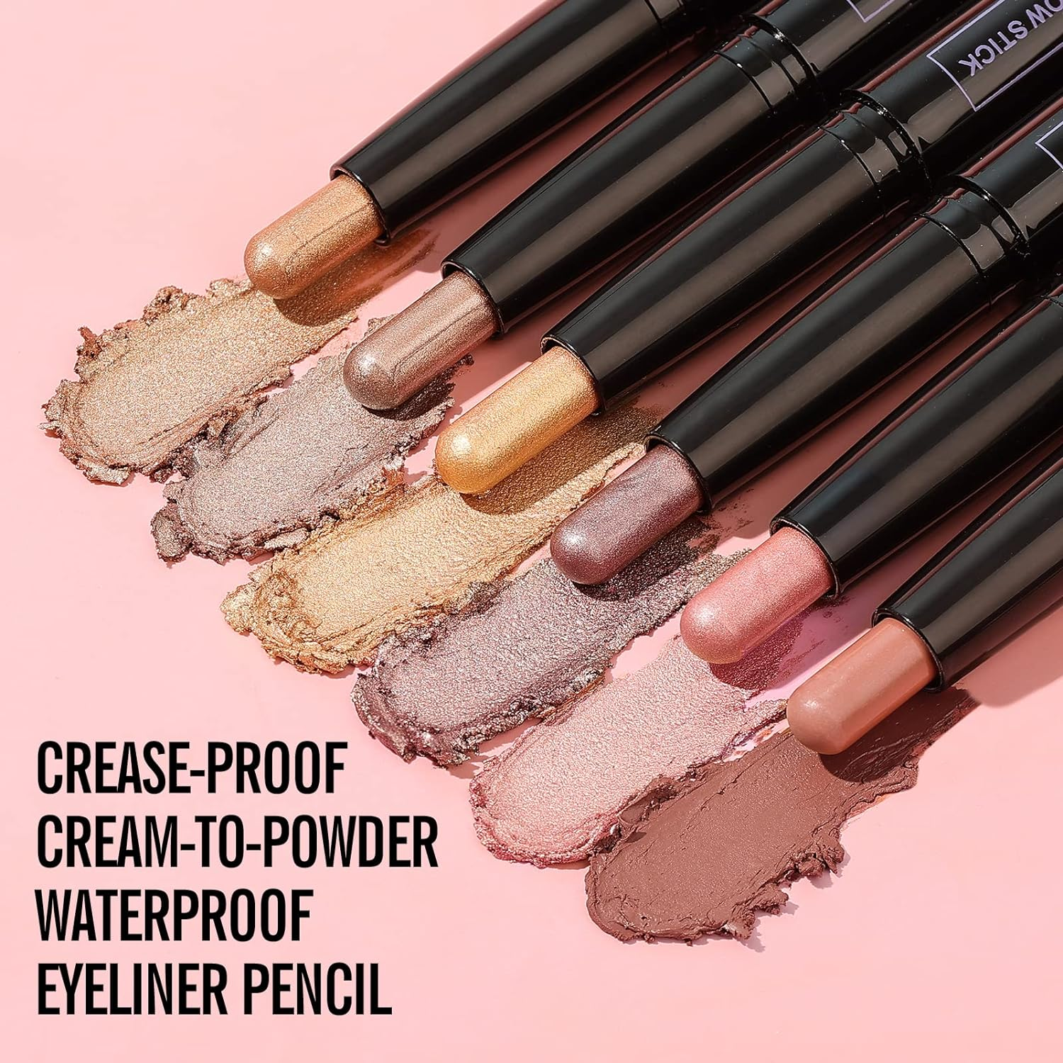 KIMUSE 6PCS Shimmer Cream Eyeshadow Stick,Brightener Eyeshadow Pencil Crayon,Waterproof Eye Shadow Stick Sets with Crease-Proof, Smudge-Proof and Long Lasting Eye Shadow Make up (Brightener Set) image number 1