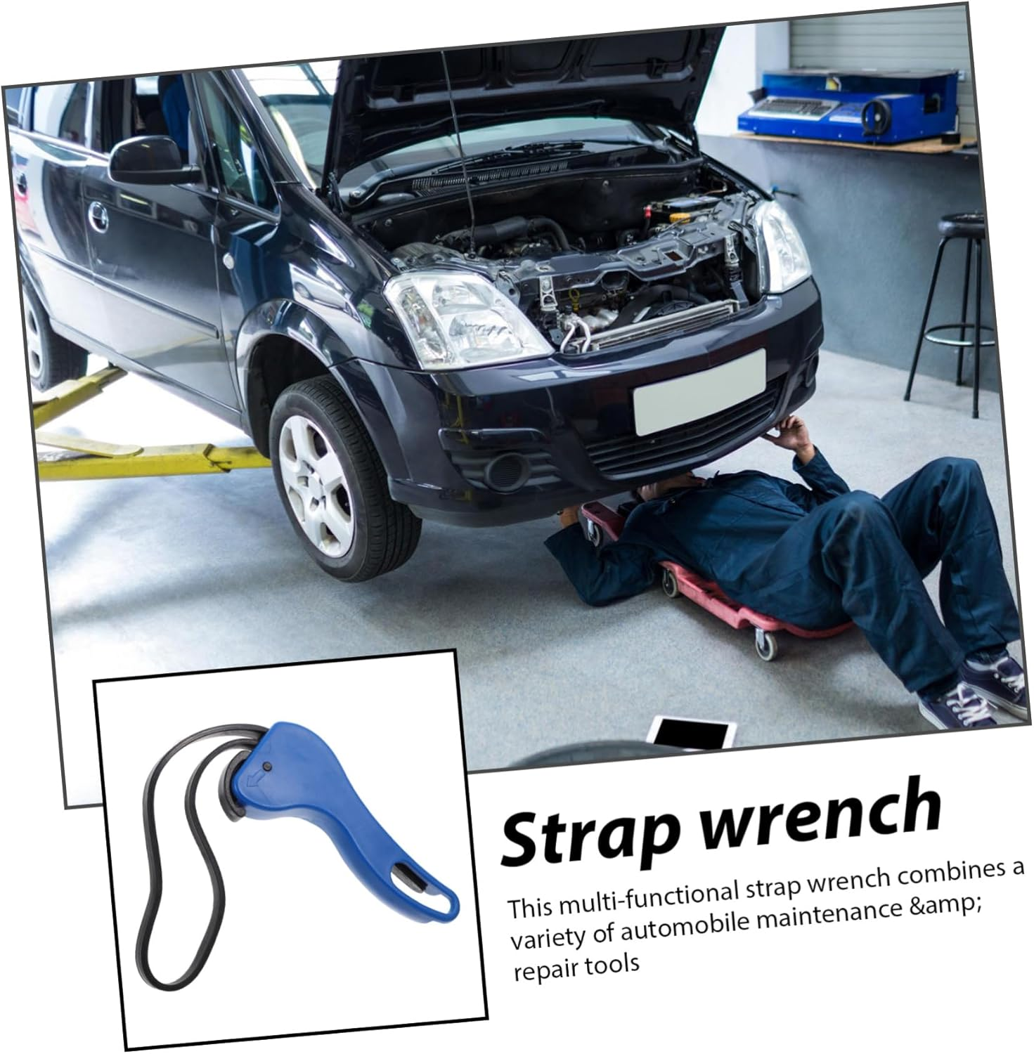 WEKADRIN Adjustable Strap Wrench Heavy Duty 6-Inch Blue Multifunctional Automotive Repair Tool for Maintenance image number 2