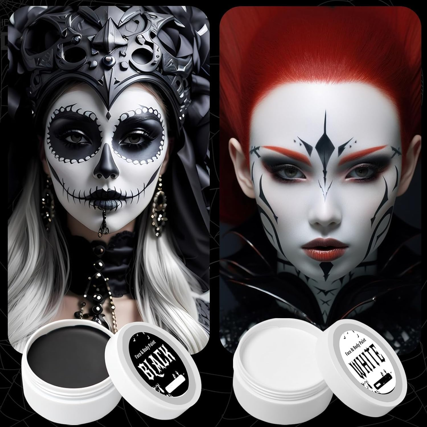 White Black Face Paint Makeup Halloween - Halloween Face Paints Kit, Skeleton Zombie Clown Makeup Halloween, Body Paint for Fancy Dress Festivals image number 6