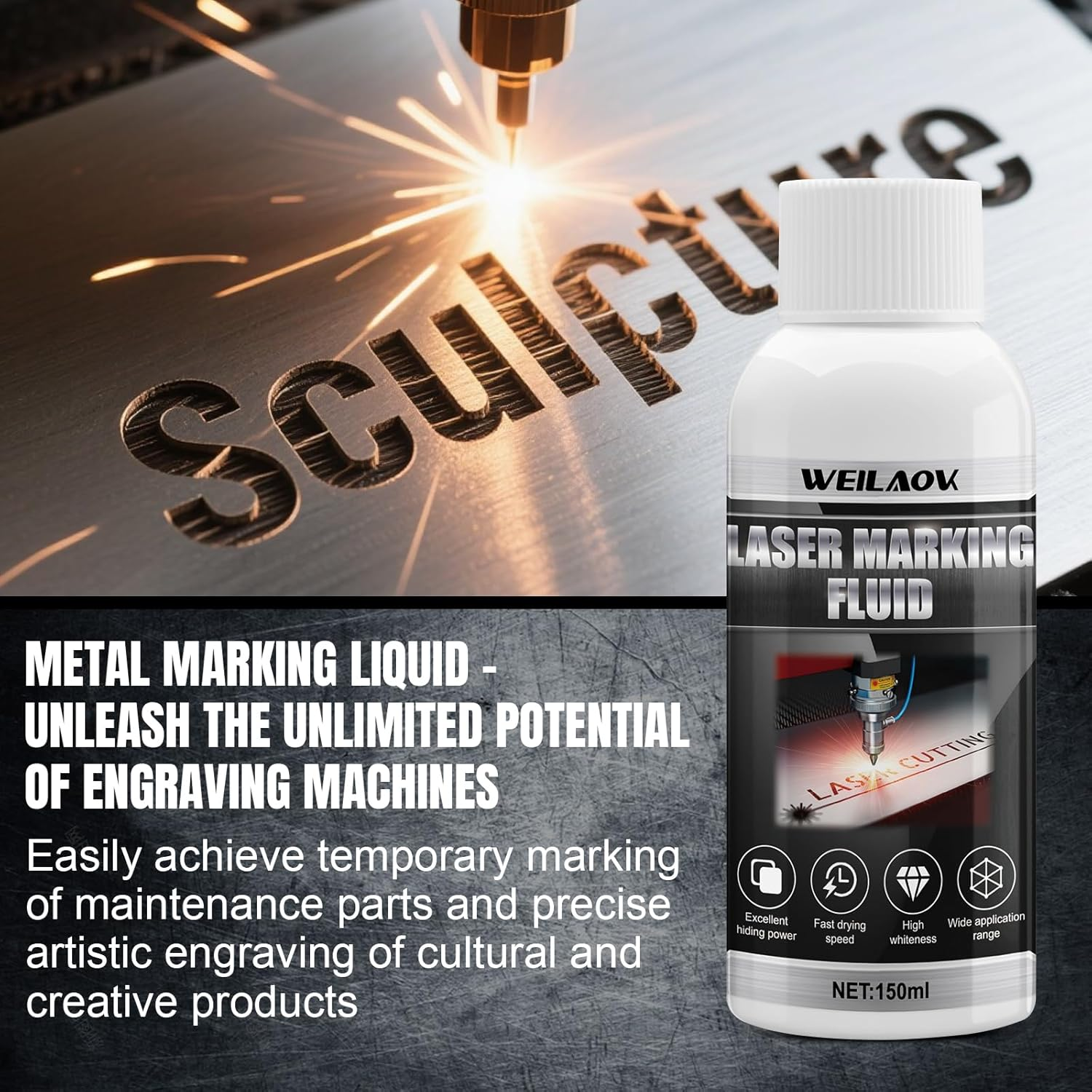WEILAOK Laser Marking Liquid, Laser Marking Spray for Metal Marking, Quick Drying Speed, Laser Marking Powder for Laser Engraving, Metal, Jewellery, Glass, Aluminium, Stainless Steel image number 5