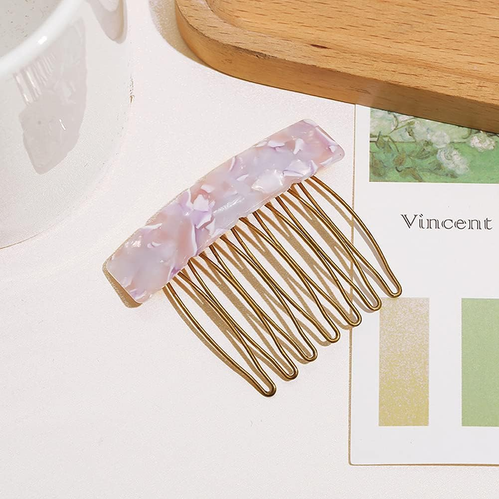 Luzen 6Pcs Acetate Exquisite Hair Side Combs - Small Seven-Tooth Hair Decorative Bangs Comb Pin Headpiece - Fashion Styling Accessories for Women & Girls - Multicolor