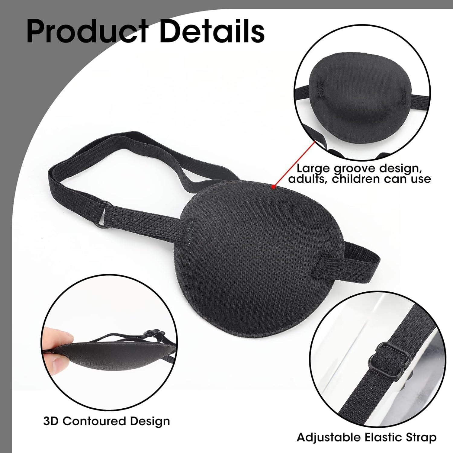 2 Eye Patches for Adults and Kids, 3D Adjustable Eyepatch, Eye Patch Single Eyes Patch Pirate Eyes Patch image number 2