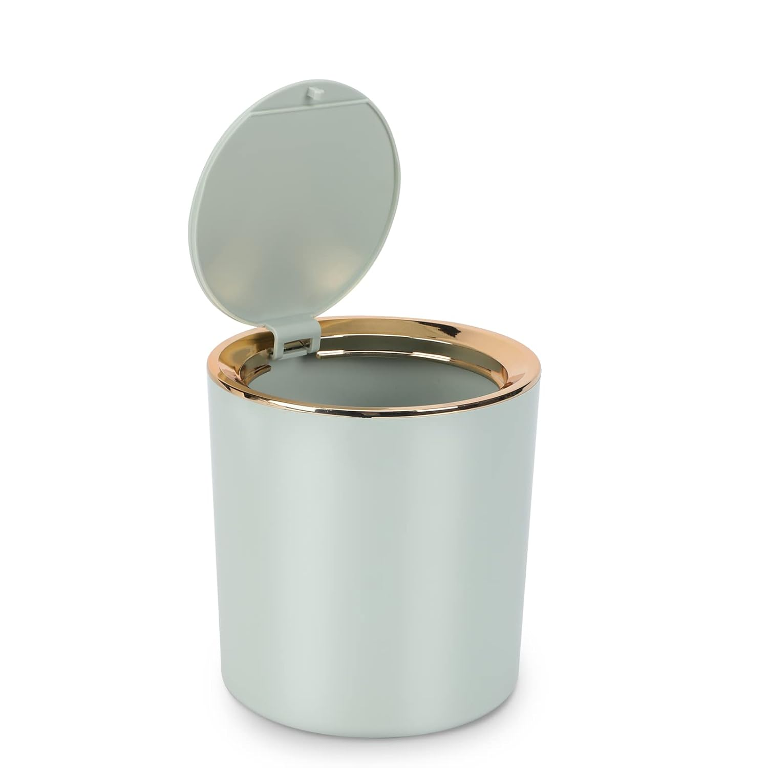 Small Trash Can Wastebasket with Lid round 2.6L Mini Desk Top Bin for Vanity Bathroom Bedroom Kitchen Office,Abs