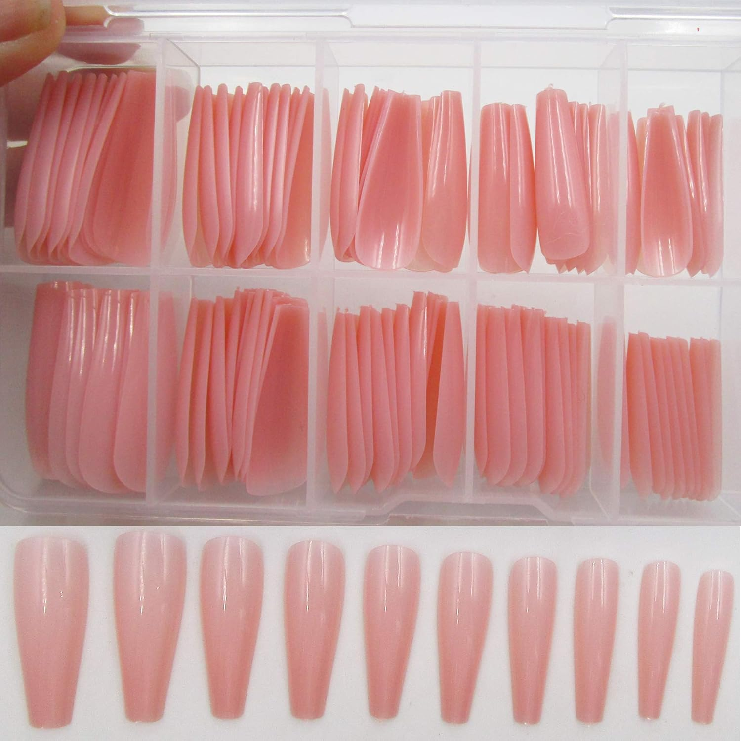 (Nude) - 100Pc Coloured Coffin Press on Nails Long Nude Ballerina False Fake Nail Tips Full Cover Manicure Design Acrylic Nails for Women Teen Girls (Nude)