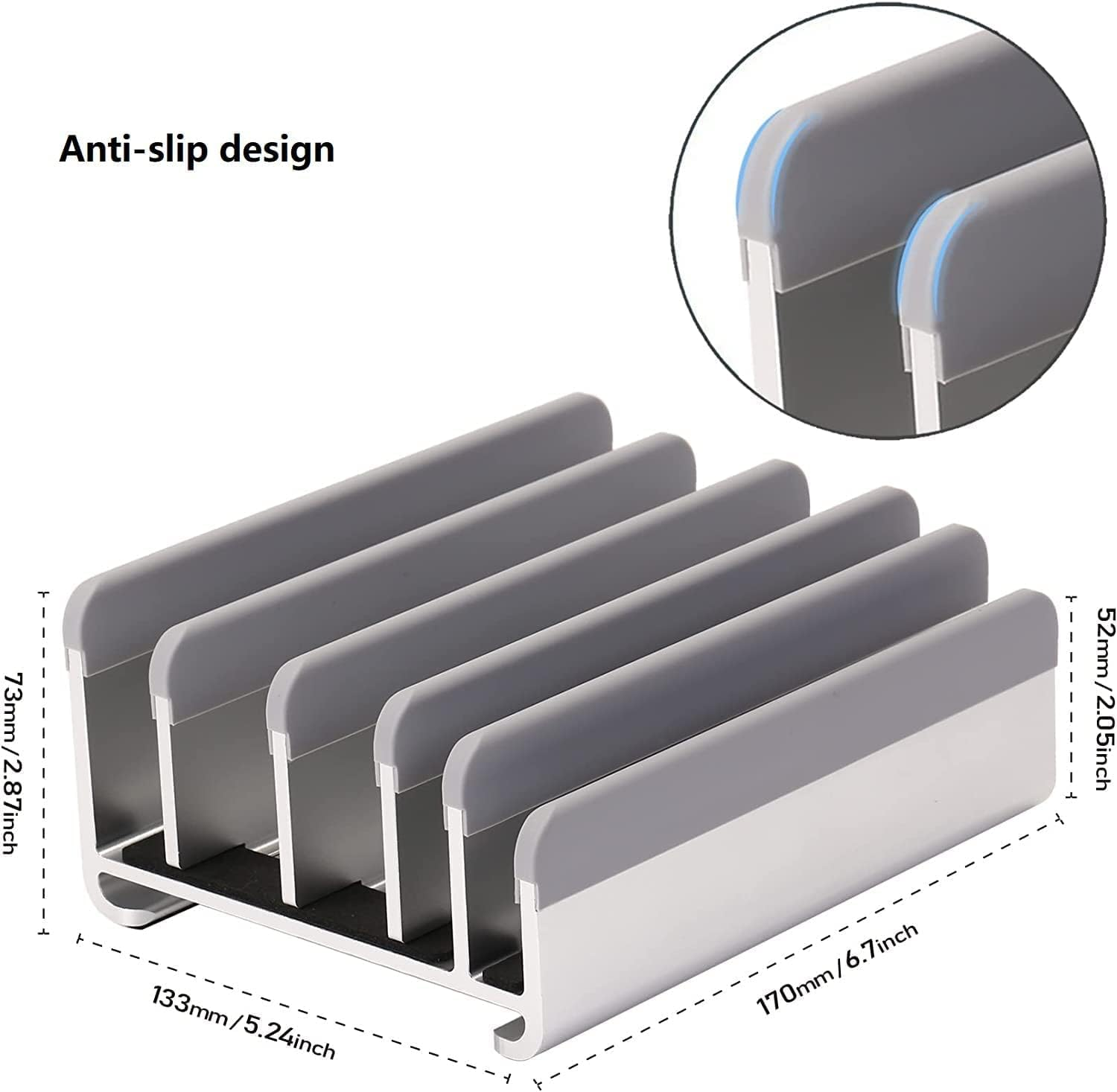 Multiple Laptop Stand, Geecol Desktop Stand Holder up to 5 Devices with Adjustable Dock (Up to 6.7 Inch), Fits All Macbook/Surface/Samsung/Hp/Dell/Chrome Book Silver image number 4