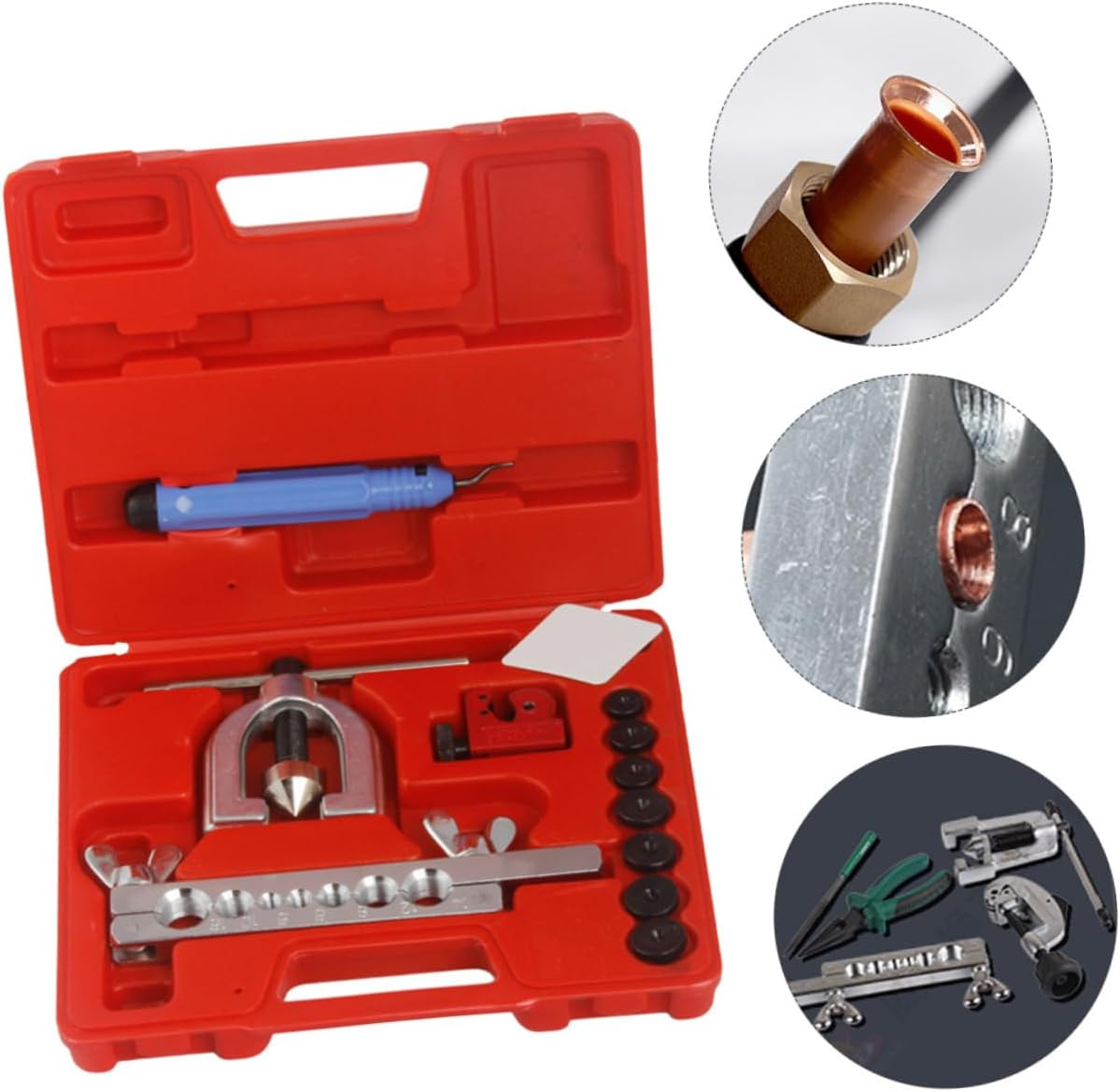 Beatifufu Flaring Tool Kit with Mini Pipe Cutter Manual Double Flaring Air Conditioner Flare Tools Copper Tube Expansion Automotive Repair Equipment for Vehicle Brake Line Maintenance image number 1