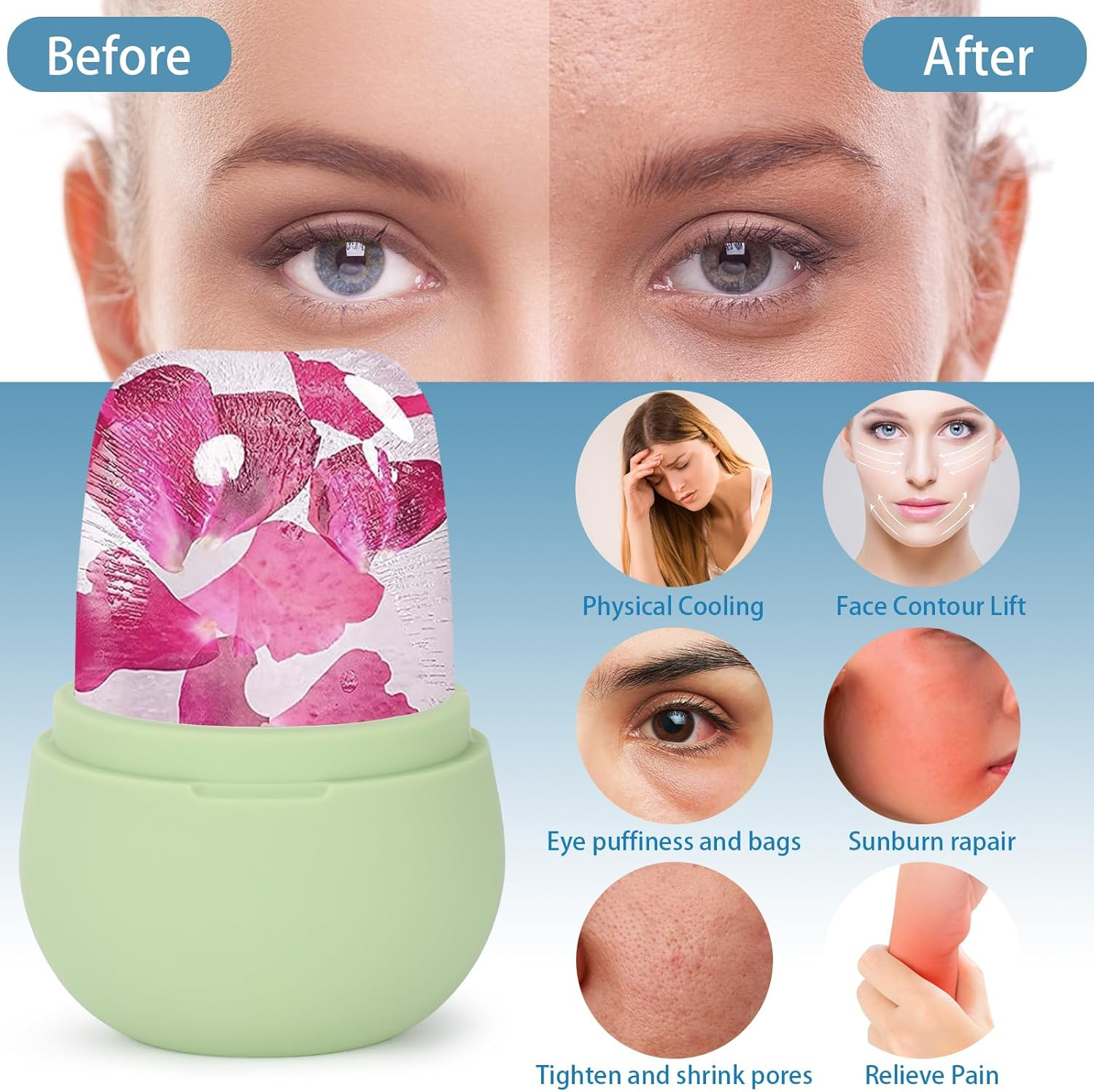 BTYMS Ice Roller for Face and Eye Paw-Shaped, Refillable Silicone Ice Cube Roller Massager for Anti-Wrinkle, Reduce Puffiness, Shrink Pores, Fine Lines, Improve Skin Elasticity - Green image number 5