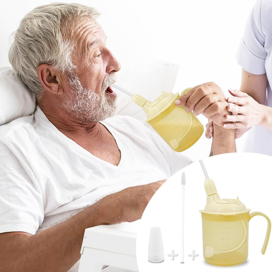 VOPHIA Drinking Beaker Cup for Disabled Adults, Convalescent No Spill Feeding Cup with Straw for Elderly Maternity Drink Water Porridge Soup 350Ml (Blue)