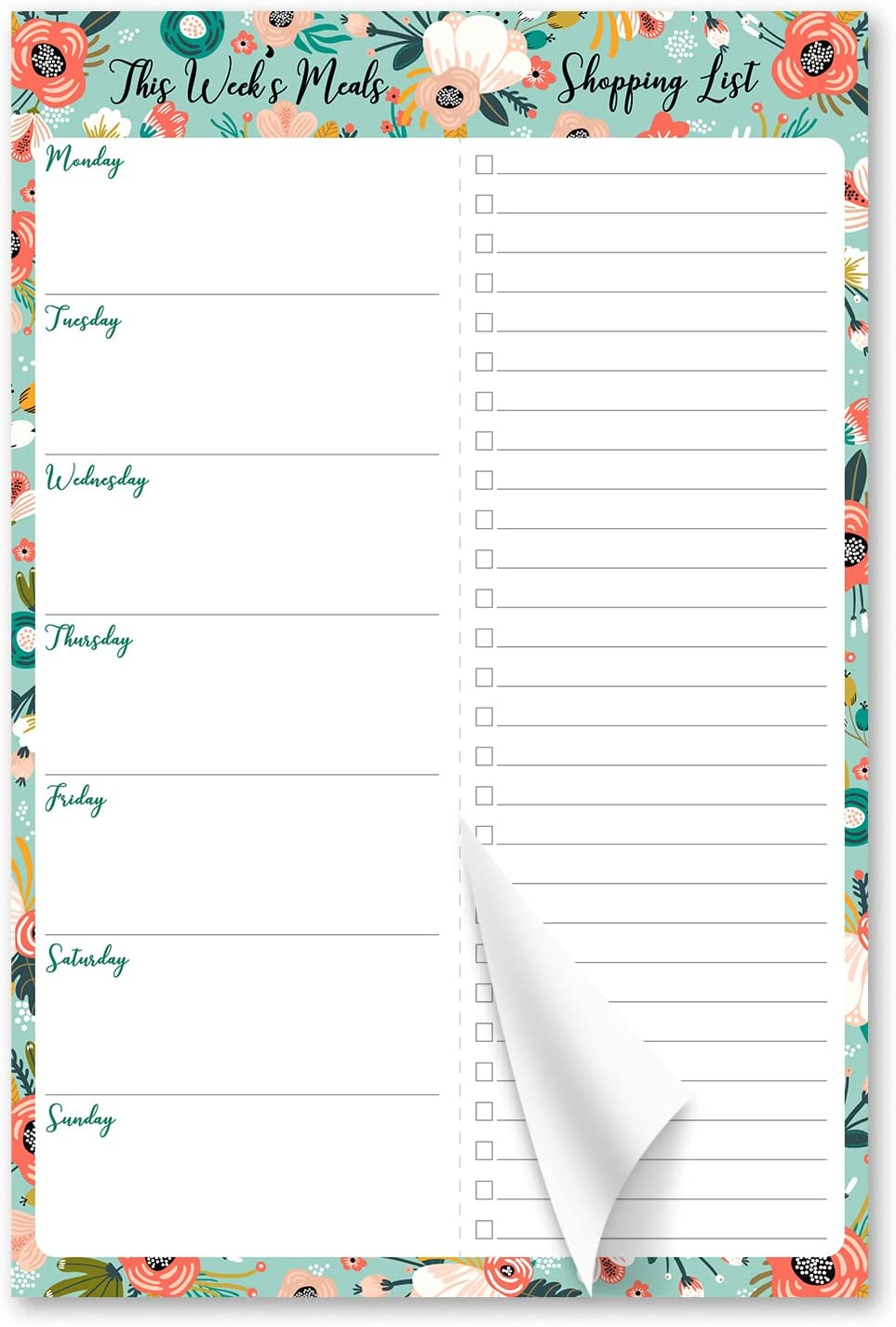 6"X9" Weekly Meal Planner Magnetic Notepad for Fridge with 50 Tear-Off 80G Sheets Shopping Grocery List,Hanging Food Menu Planning Organizer Peony Meadow Floral Meadow Flower