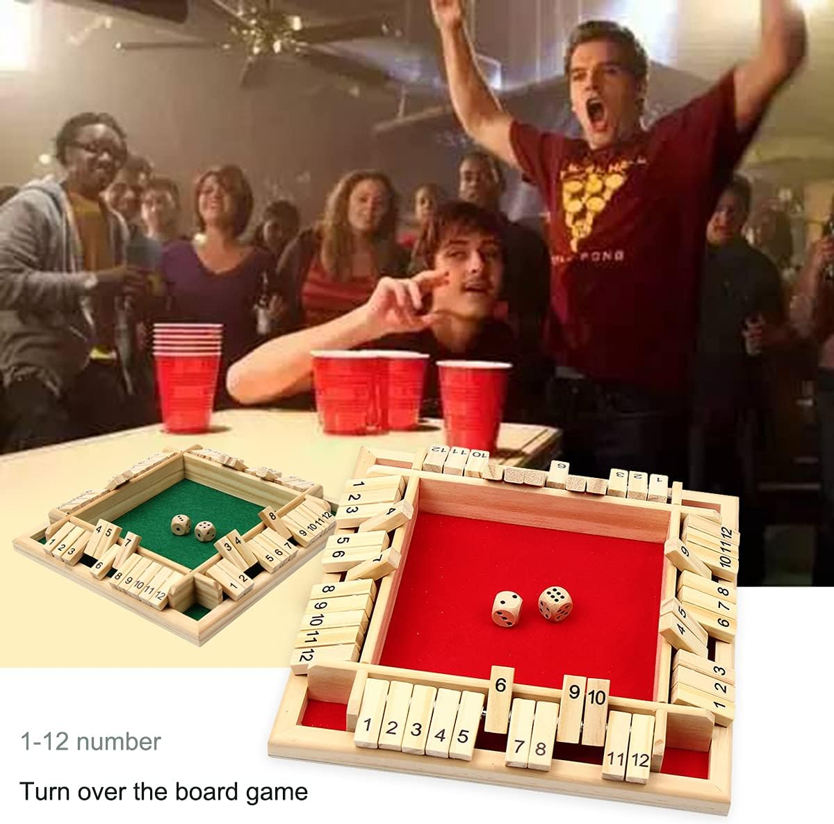 Kitchnexus 4-Player Shut the Box with 12 Numbers Wooden Table Game Classic Dice Board Toy image number 5