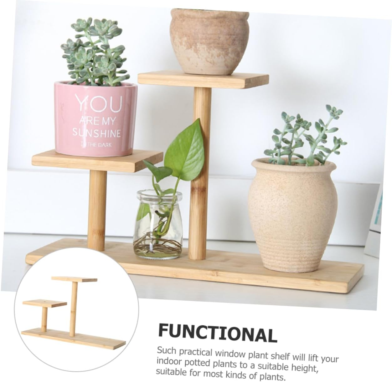 MINAOLULUS Bamboo Tiered Plant Stand for Indoor Desktop with 3-Layer Step Design, Multi-Pot Succulent Display Shelf for Window and Table Gardening image number 3