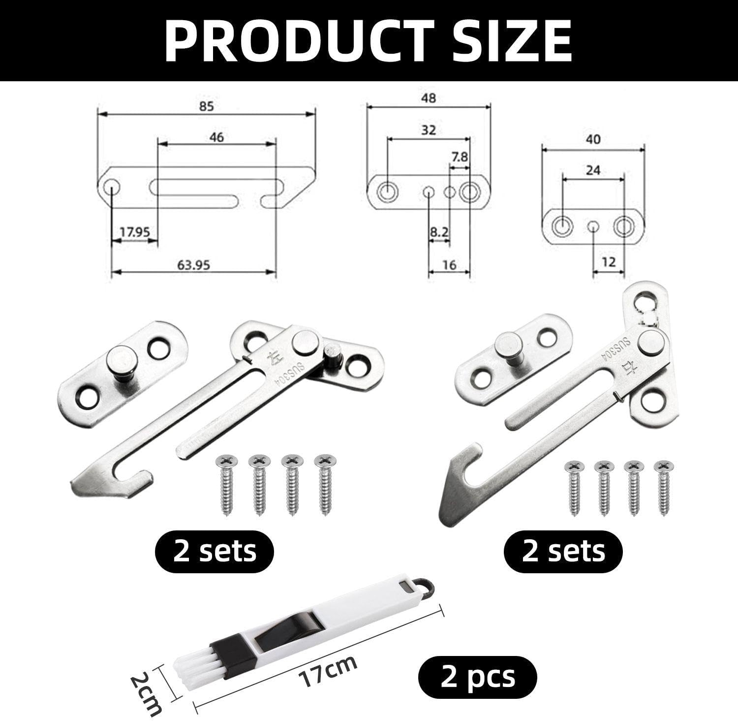 BIFHIG Pack of 2 Stoppers with Screws and 2 Window Gap Brushes, Removable Window Holder, Groove Cleaning Brush, Practical Cleaning Tool. image number 2