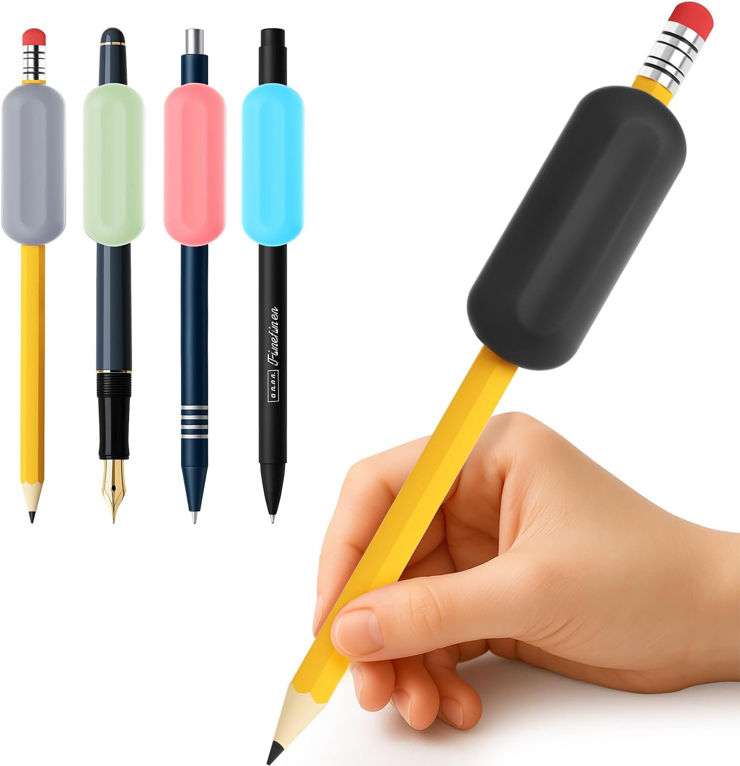 5 Pack Weighted Pencil Grips, Training Grips for Pencil, Silicone Handwriting Aid for Kids, Elderly & Special Needs &ndash; Improves Penmanship for Autism,Adhd,Tremors,Dyspraxia & Fine Motor Skills image number 4