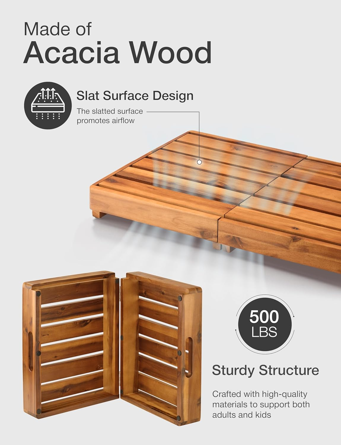 Holana 25In One Foldable Step Stool for Elderly - Acacia Wood High Riser Step Stool for Adults Kid - Wooden Mobility Stepping Stools 400 Lbs Load Capacity for Bathroom Aid Handicap, Bed,Kitchen,Garden image number 5