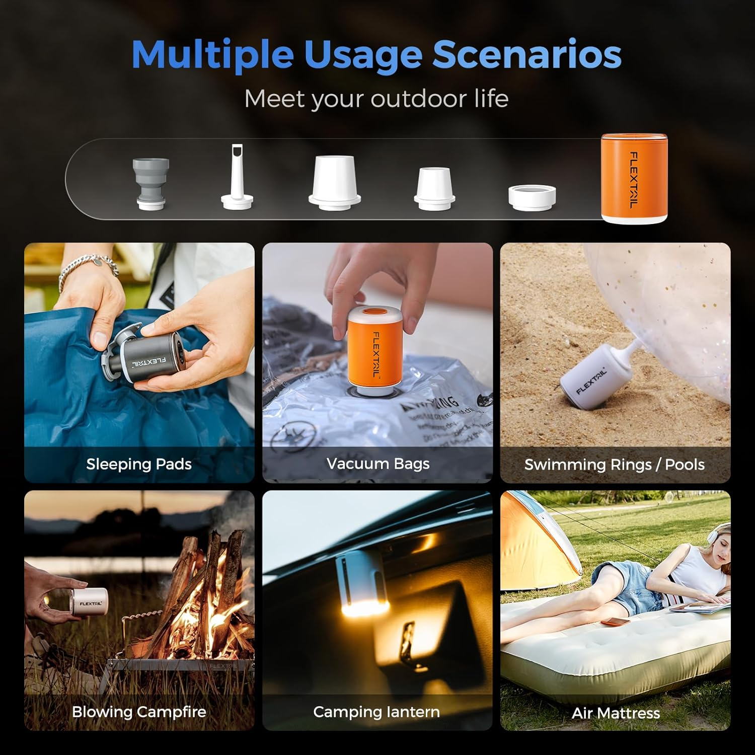 FLEXTAILGEAR Air Pump 2X 4Kpa, Electric Air Pump with Camping Lantern, Air Pump for Inflatables Rechargeable Air Mattress Pump with Magnetic Design for Sleeping Pads, Pool Floats, Swimming Rings image number 4