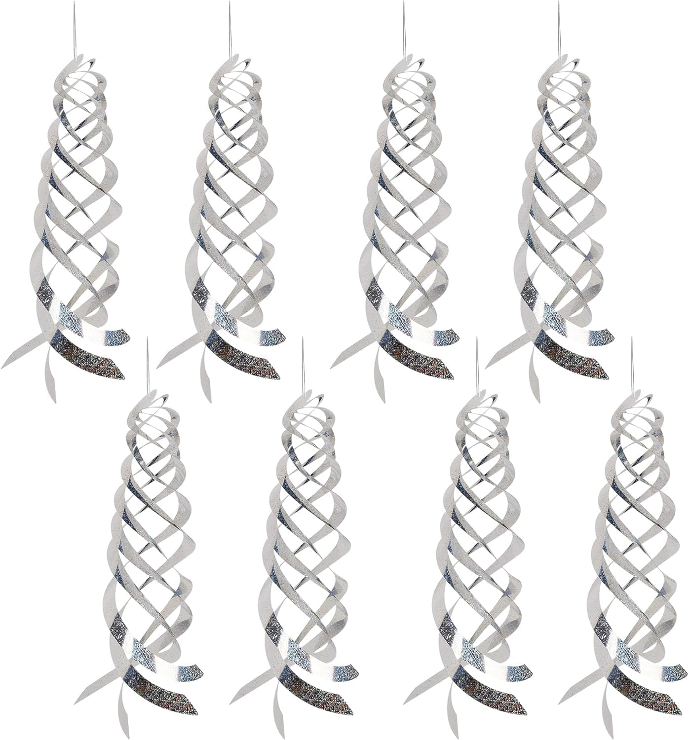 8Pcs Spiral Reflective Bird Repellent Discs &ndash; 17.8" Wind-Activated Deterrent, Silver Hanging Ornaments for Garden, Yard, Balcony & Window Bird Control image number 1