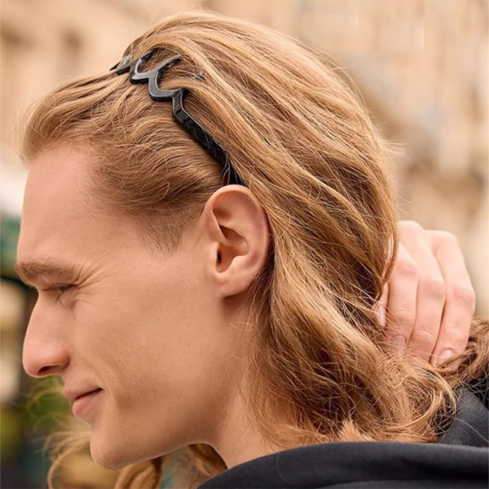 Pack of 2 Zigzag Hair Band Shark Tooth Hair Comb Made of Plastic Zig Zag Hair Band Headband for Women Girls Men Black and Brown image number 1