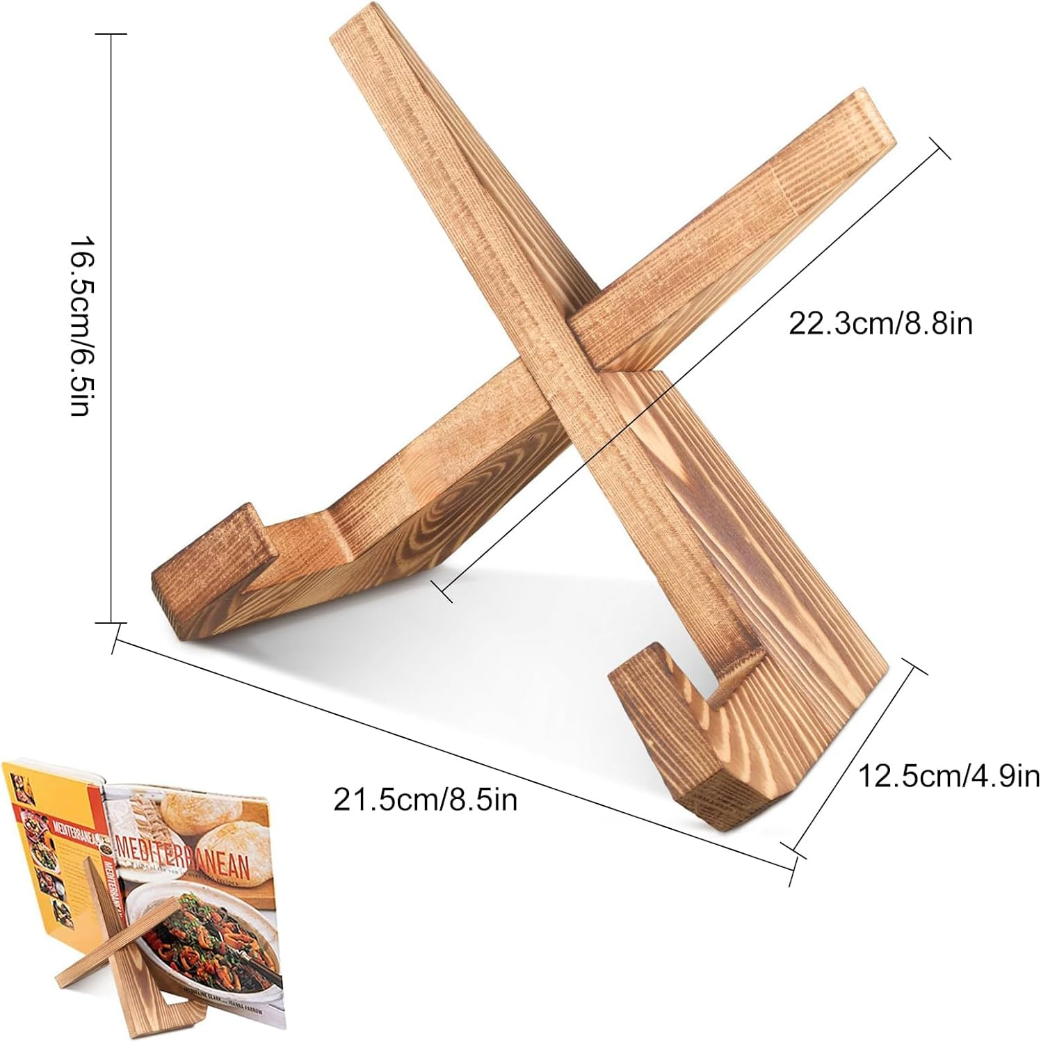 Cookbook Stand Wooden Cookbook Holder Solid Wood Recipe Book Holder Farmhouse Cook Book Stand Rustic Display Stand Kitchen Counter Decor for Cooking Reading Hands-Free Tablet image number 5