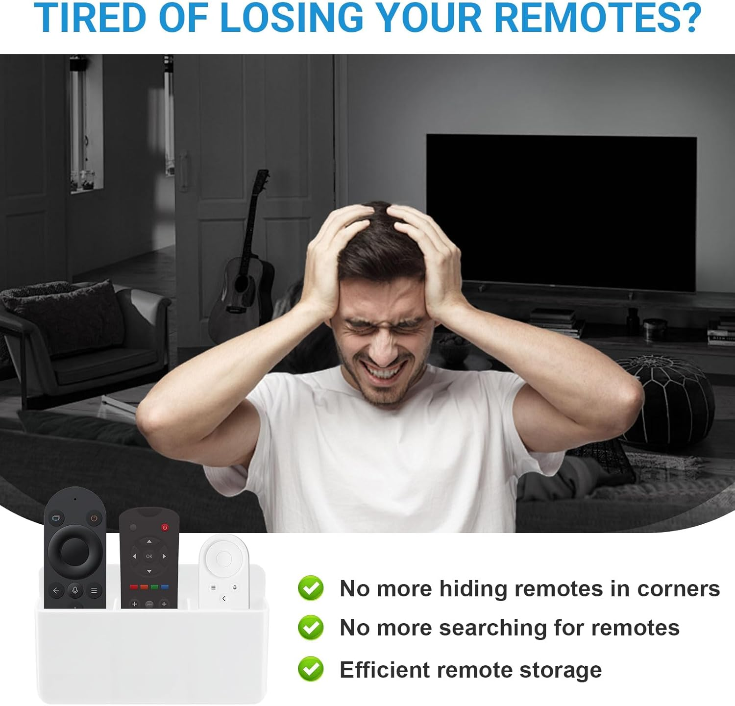 Veftsvy Remote Control Holder, Pack of 2 Self-Adhesive Remote Control Holder, Wall Mounting, for Remote Controls, Office Supplies (White)