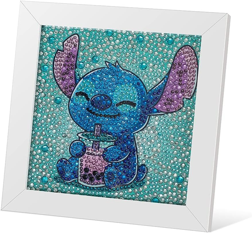 5D Diamond Painting Kit for Kids, Stitch Design, 7X7 Inch Frame, Beginner Full Drill Gem Art Set, Easy Small Anime Diamond Painting image number 1