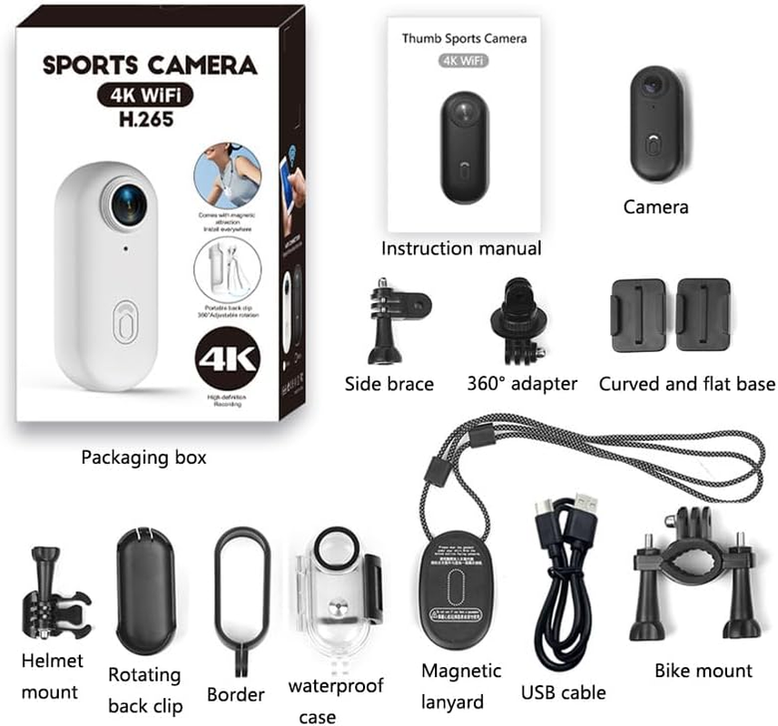 Winnes 4K Mini Thumb Action Camera, Portable Vlogging Camera, Wearable Small Body Camera, Hands-Free POV Video Recorder for Motorcycle Trips, Climbing, Diving, Football Games, Vlogging(Black) image number 4