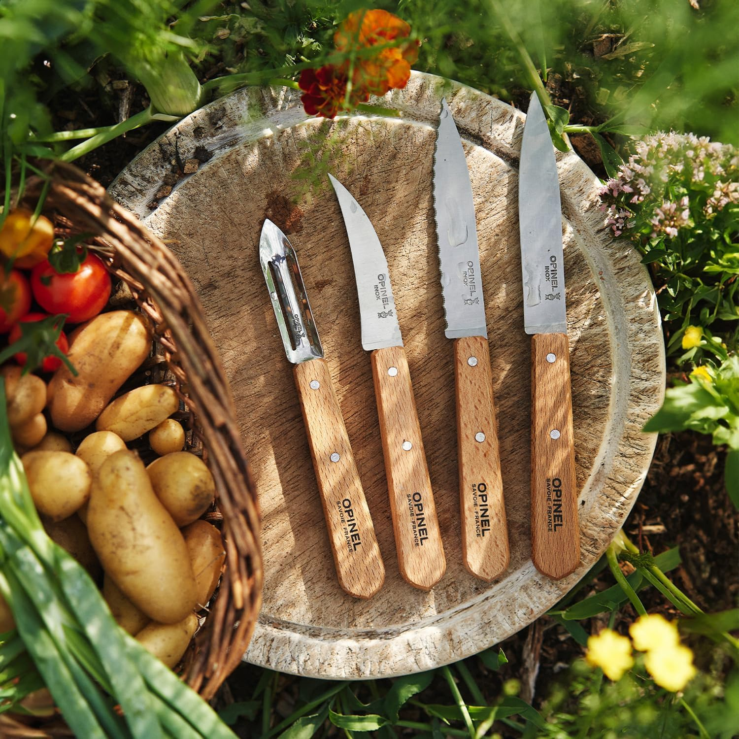 Opinel 112 "Les Essentiels Natural Varnished Beechwood Handle Kitchen Knives - Multicolour image number 2