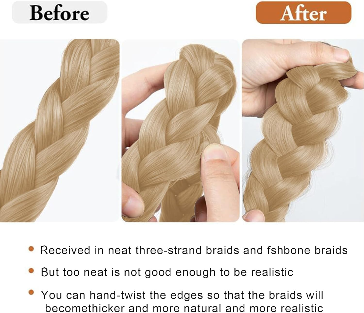 BSITSSS Pack of 2 Women'S Headbands, 3 Strands Synthetic Braided Headband, Light Blonde & Golden Blonde Headband, Adjustable for Women, Girls, Wedding, Birthday Party image number 1