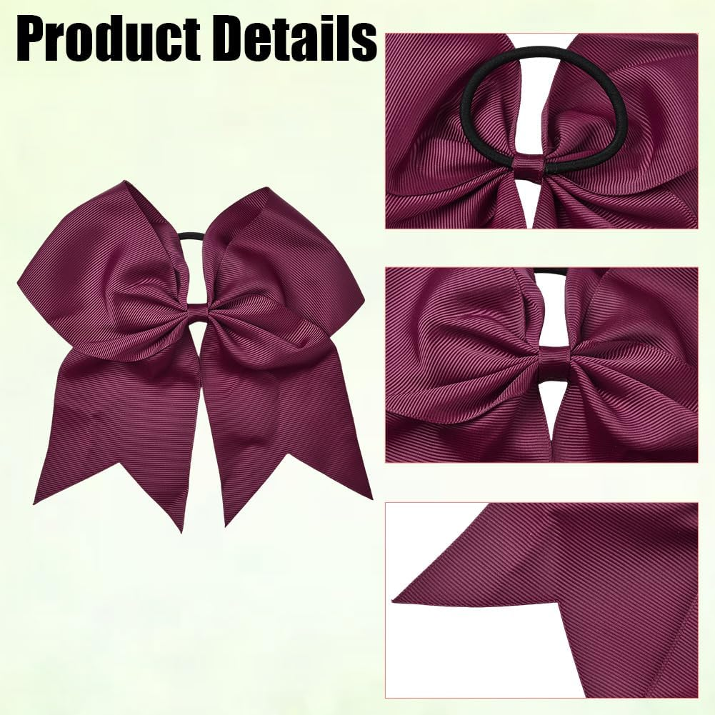 SUNNYCLUE 1 Box 2Pcs 7 Inch Red Bow Ponytail Holder Large Cheer Bows 20Cm Big Elastic Band Conquette Cute Silk Ribbon Cheerleading Hair Tie Bowknot for Women Basketball Sports Competition Cheerleader image number 3