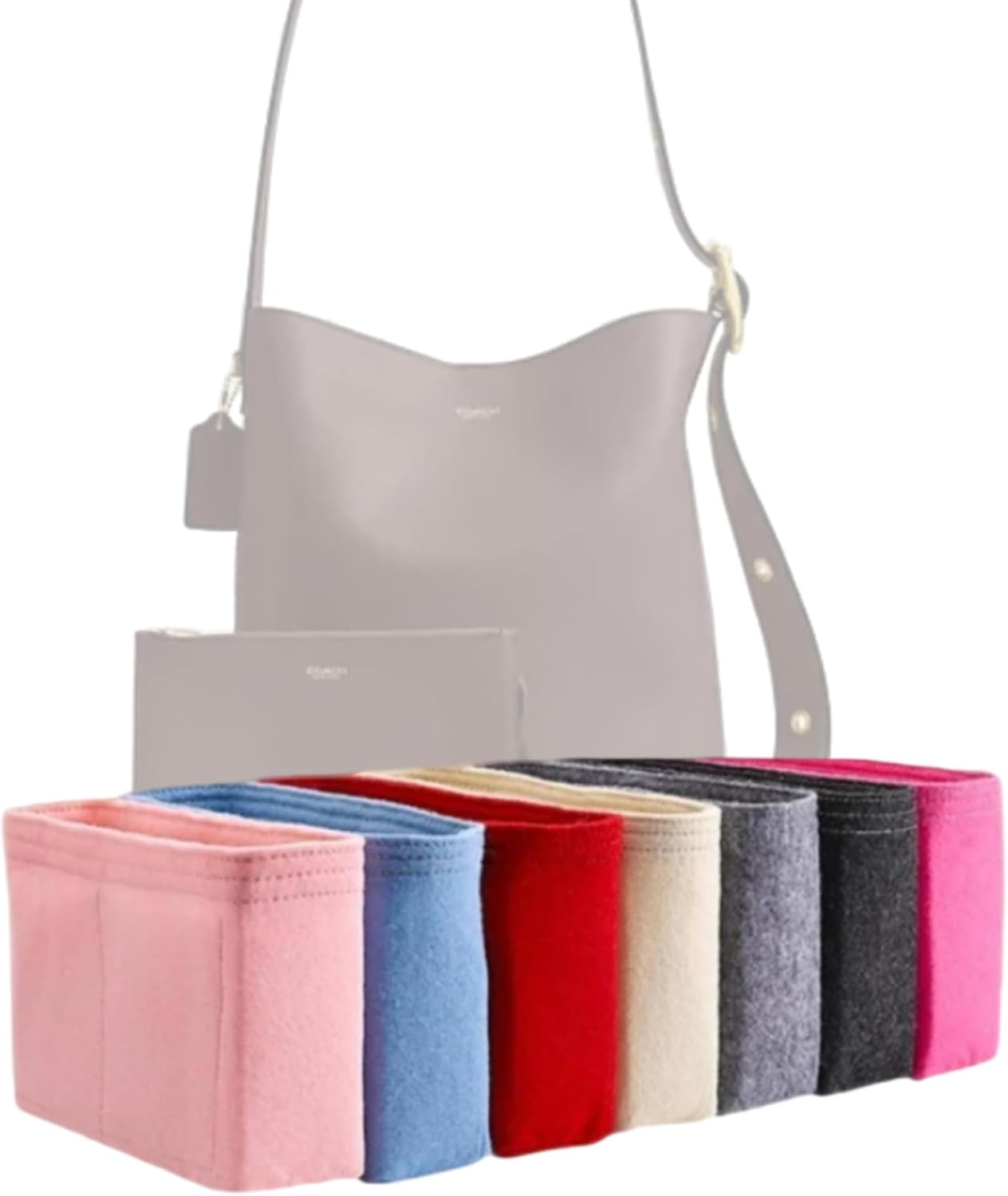 Xoppia Bag Organizer Compatible with Coach Bleecker Bucket 21. Felt Insert Liner for Women Tote Handbag. (Style B-Brown, Bleecker Bucket 21)