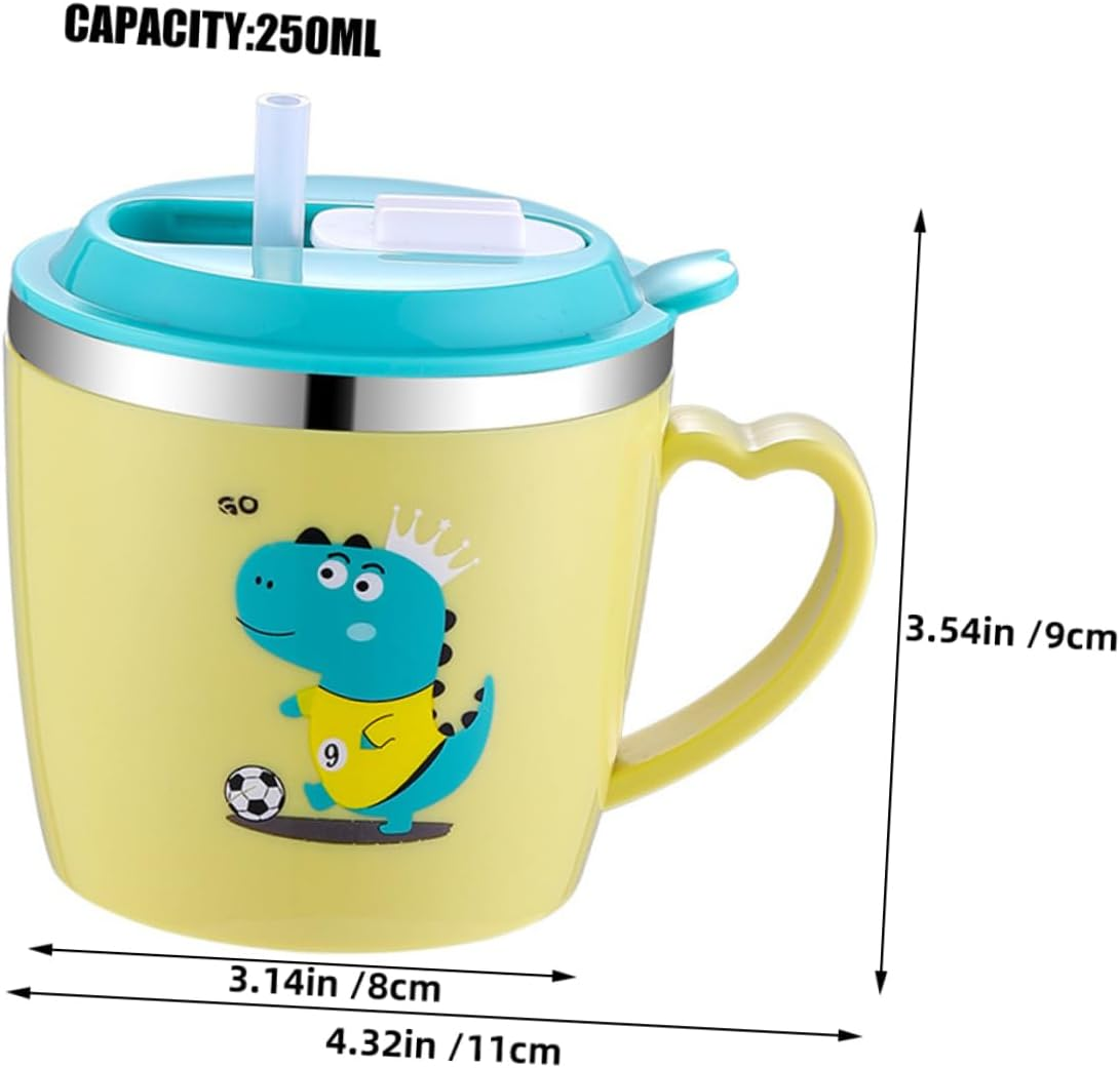 BESTOYARD Stainless Steel Cup for Boys and Girls 250Ml Non-Spill Cup with Anti-Scald Design Measurement Scale for Baby - Yellow image number 5