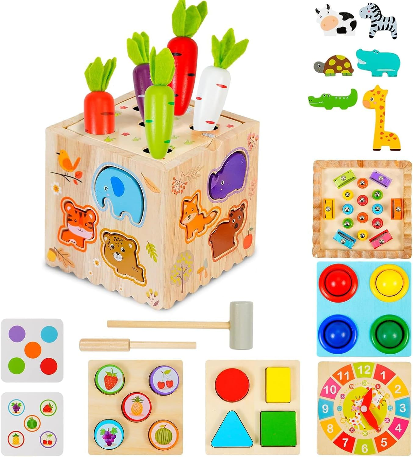 Wooden 8-In-1 Activity Cube, Toddlers Montessori Toys for 1 2 3 Year Old Educational Learning Preschool Learning Motor Skills Game Toy for Baby Boys Girls Birthday Gift image number 3