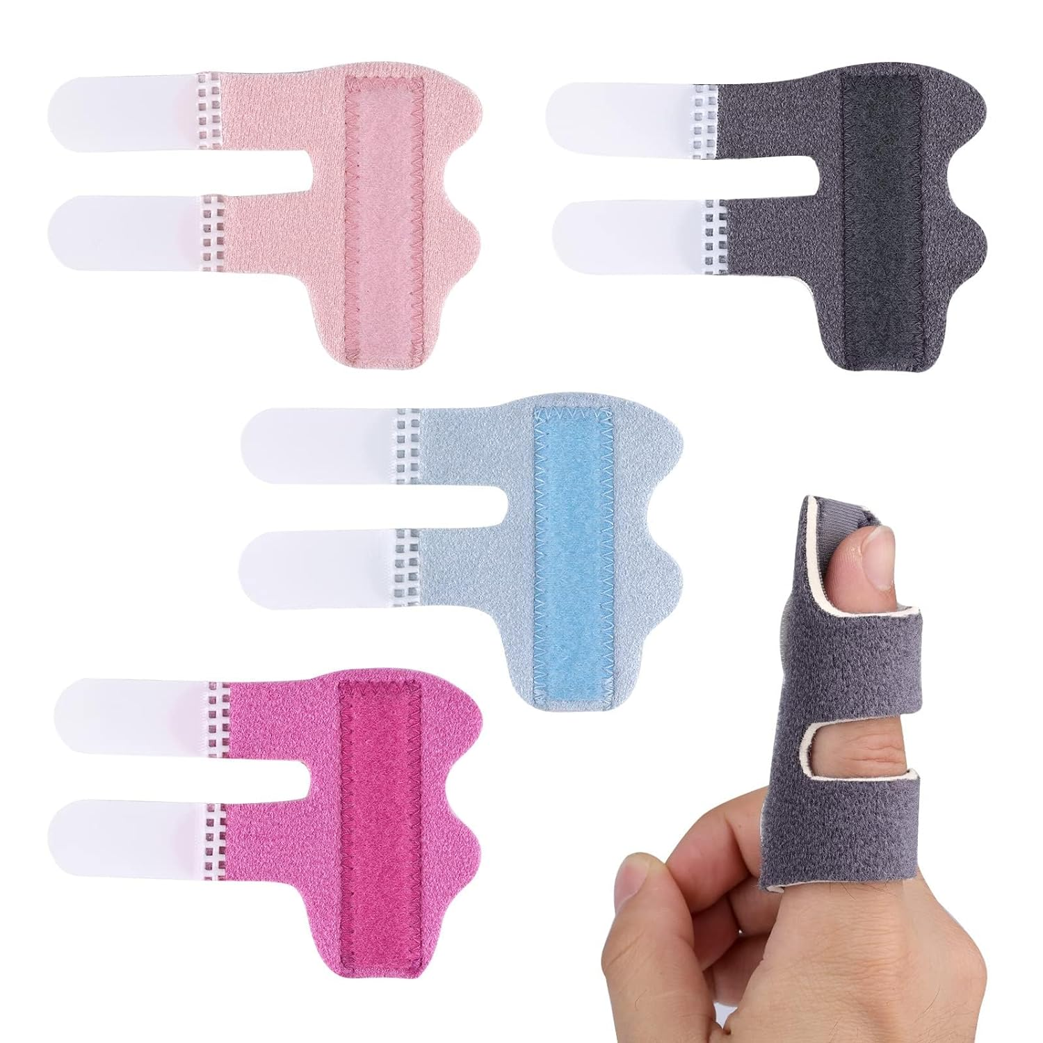ZANZER 4Pcs Finger Splints, Finger Straightening Brace for Arthritis Finger Support for Trigger Broken and Strained Fingers (4, Pale Pink+Dark Gray+Red+Azure)
