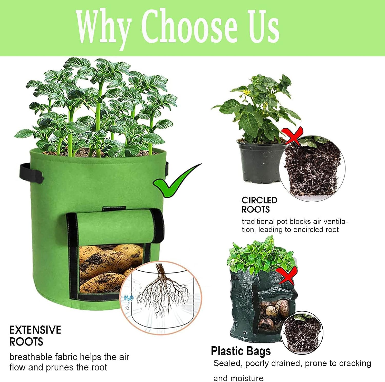 5Pack 10 Gallon Potato Growing Bags,Garden Grow Bag with Viewing Window and Handle,Heavy Duty Planting Pots Felt Plant Garden Containers with Plant Tags and Gloves for Tomato Vegetables image number 3