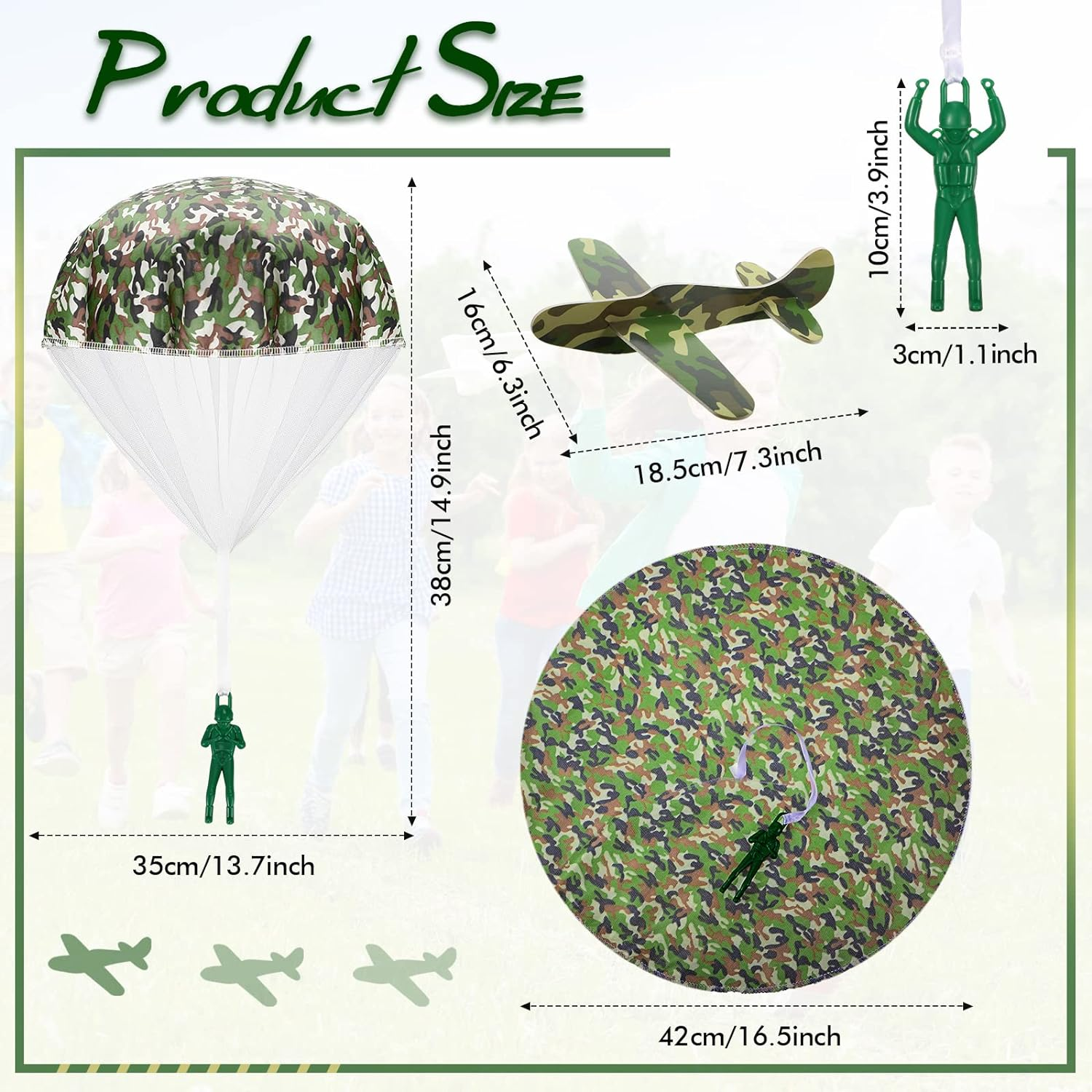 Jerify 20 PCS Parachute Toys and Camouflage Foam Airplanes Set, Parachute Army Men Toys Army Hand Throw and Foam Glider for Boys Outdoor Party Favors (Classic Style) image number 6
