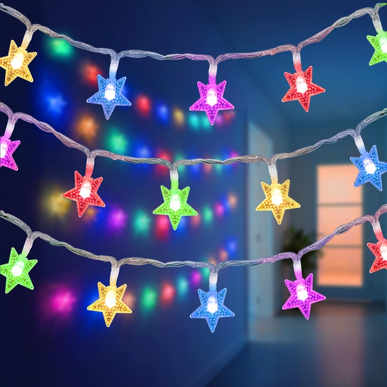 Star String Lights 20Ft 40 LED Battery Operated Fairy Lights with Timer Color Changing Waterproof Lights for Bedroom, Tent,Patio&Party Decor Indoor/Outdoor Christmas&Wedding Lights (Colorful) image number 1