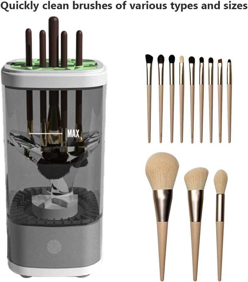 Makeup Brush Cleaner Electric Automatic Makeup Brush Cleanser Portable 3 in 1 Cosmetic Cleaner Electric Automatic Makeup Machine (Transparent White) - Transparent White image number 2