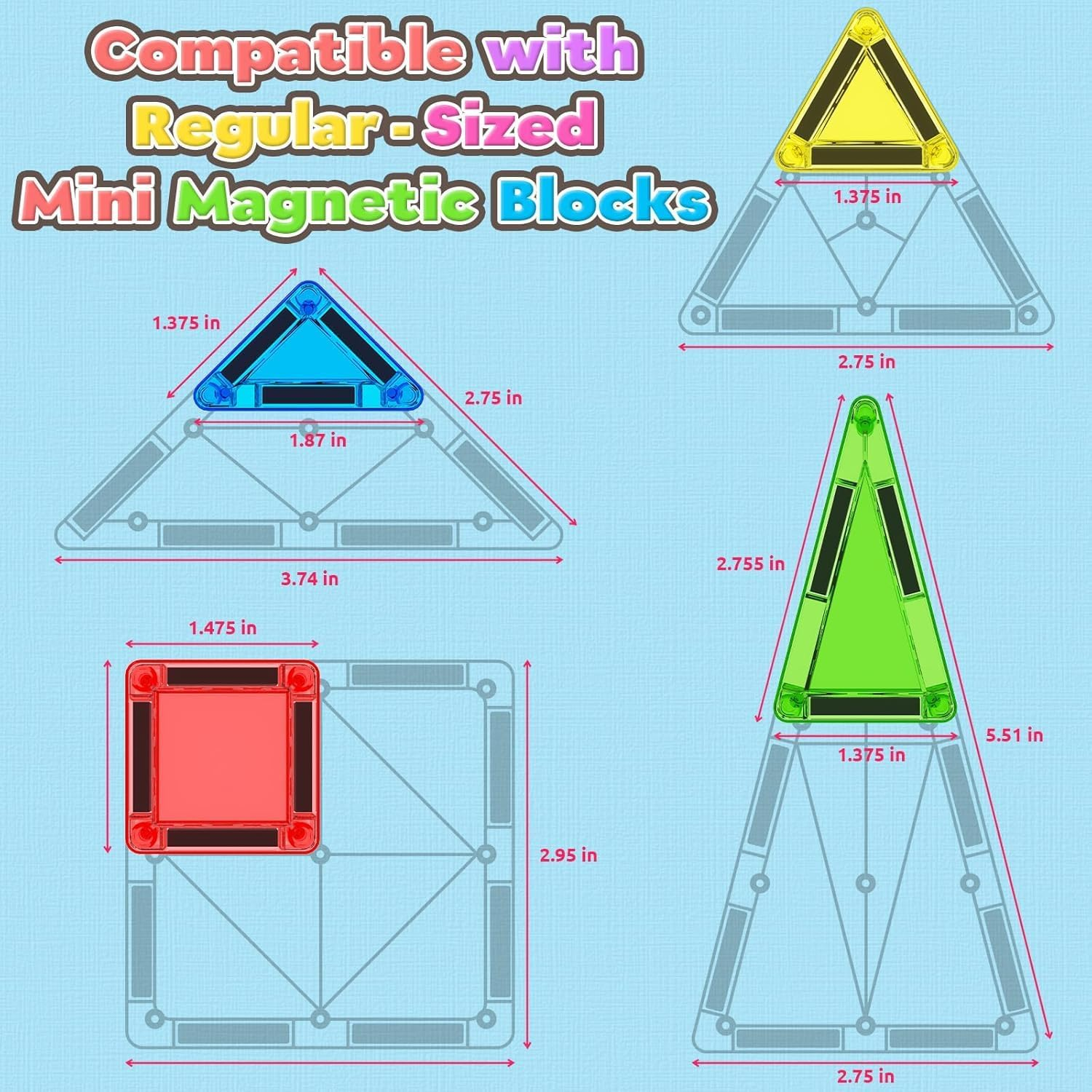 42 PCS Mini Magnet Tiles Toddler Set, Travel Magnetic Tiles for Kids, Magnetic Blocks Building Toys & Games for Girls Boys Christmas Birthday Gifts with Iron Box image number 4