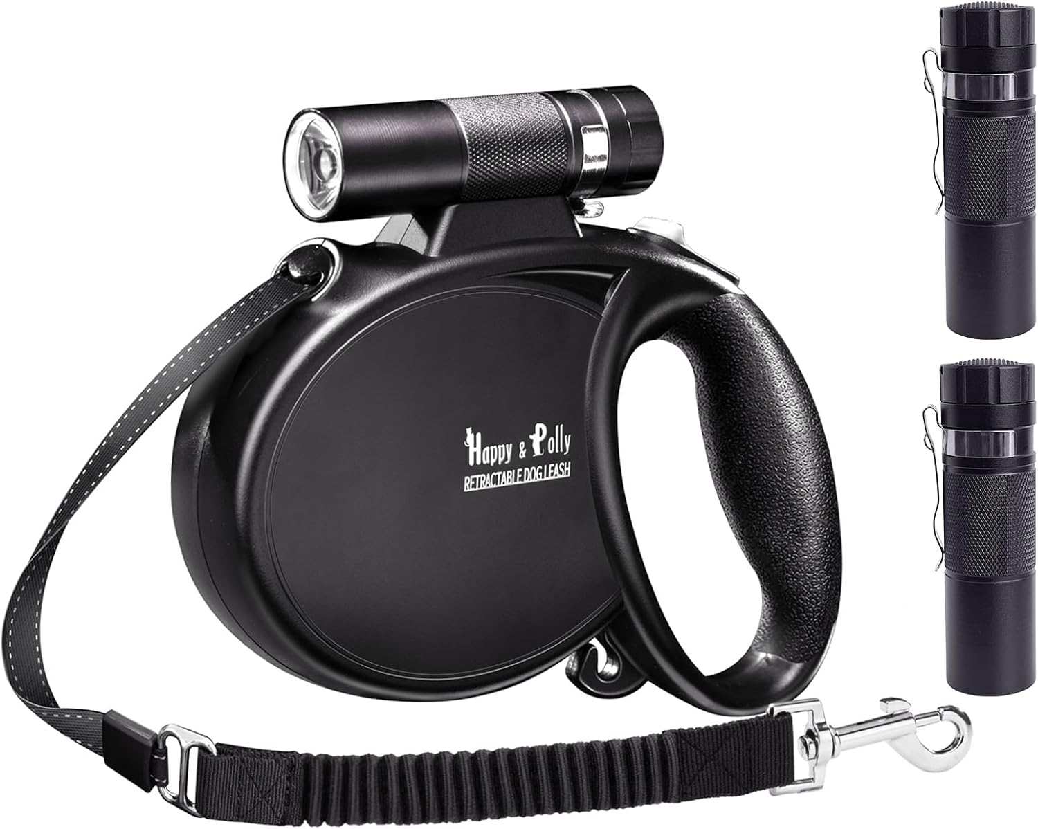 Happy & Polly 4 in 1 Dog Leash Retractable Dog Leash Heavy Duty 16.4 Ft Dog Walking Leash with Flashlight Detachable/Protective Bungee Leash/Magic Box for Small Medium Dogs