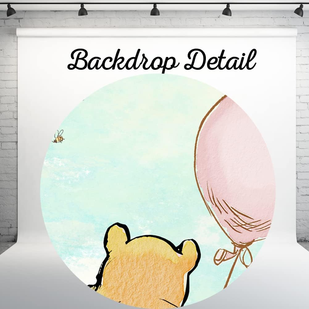 Vintage Pooh Bear Backdrop 1St Birthday Girl Watercolor Tree Pastel Sky Pink Balloon One Year Old Birthday Decorations Background Classic Pooh Cake Table Banner 5X3 Ft 146