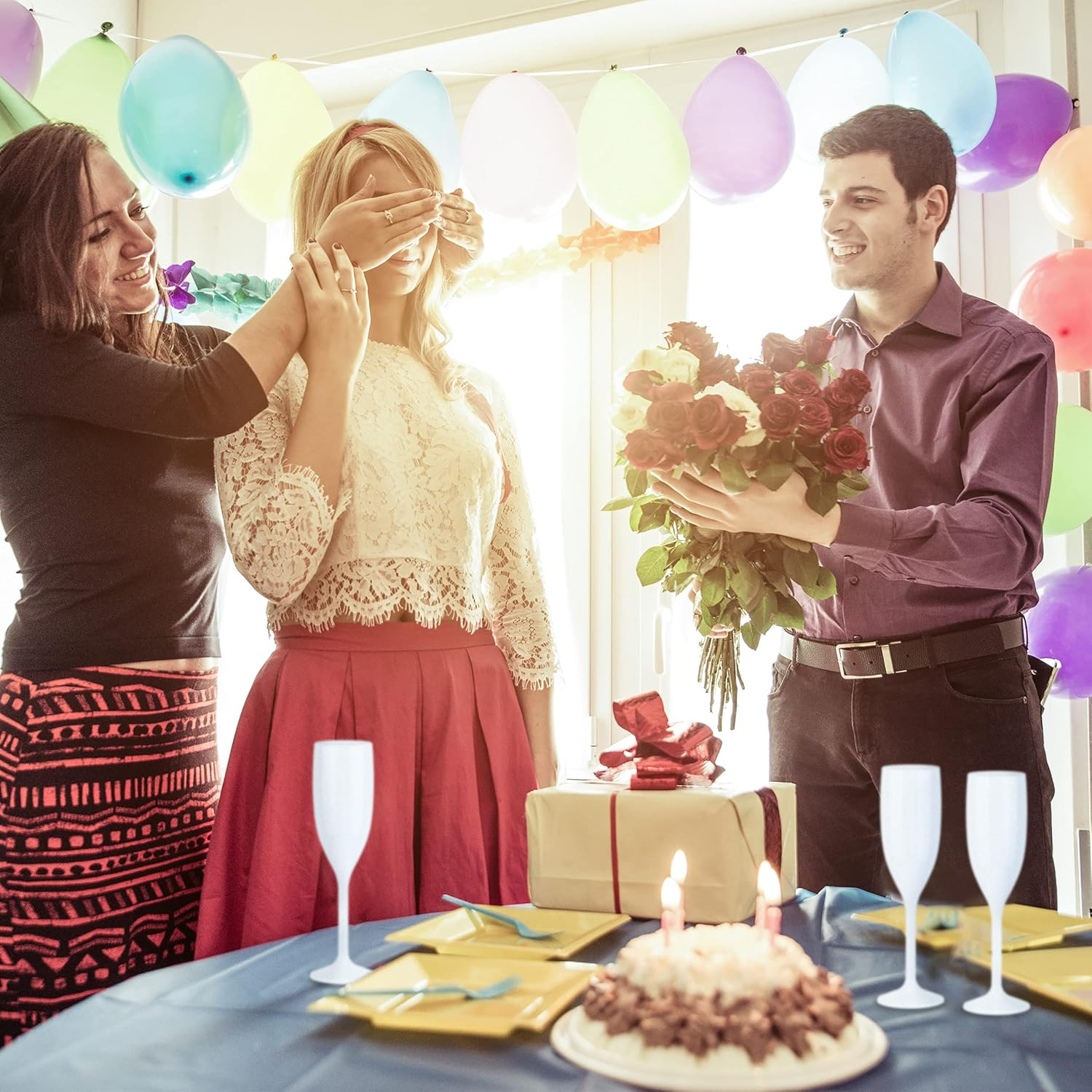 Relaxdays, Plastic Champagne Flutes, Set of 12, Shatterproof, BPA Free, Reusable Wine Glasses, for Weddings, White image number 3